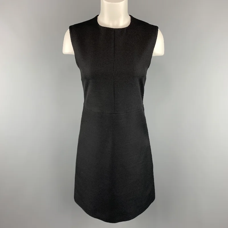 CELINE Size 2 Black Structured Sleeveless A Line Shift Dress