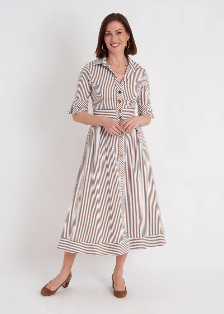 Monaco Dress (Taupe Stripe)