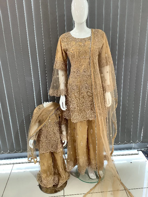 ASHA | Embroidered Hand Work Dress Mother & Daughter Ready To Wear Gold | AS70