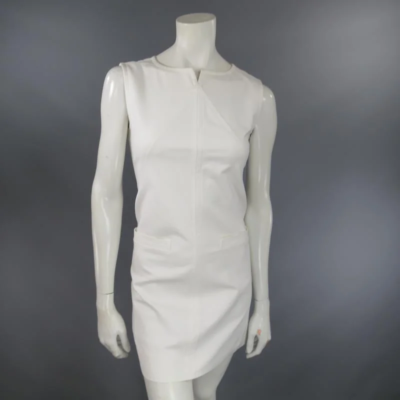 COURREGES Size 6 White Sleeveless A line Pocket Shift Dress