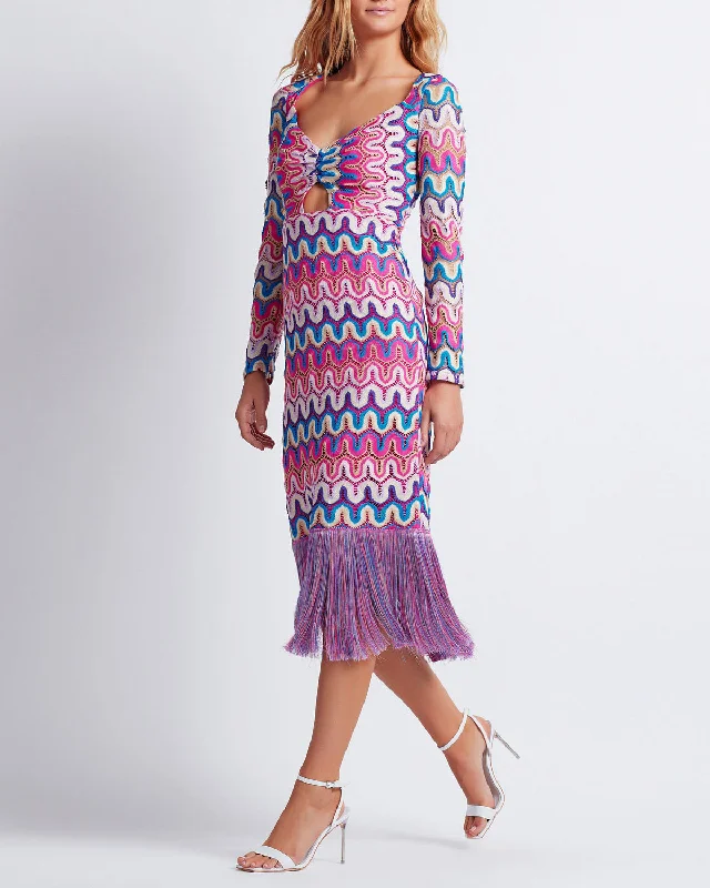 PatBo Crochet Cut Out Fringe Dress