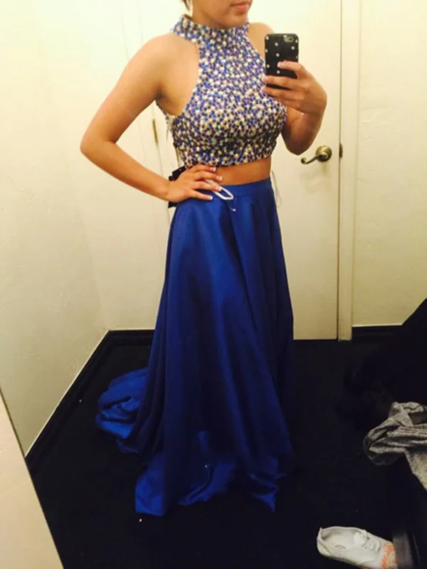 Custom Made 2 Pieces Blue Prom Dresses, Formal Dresses, Evening Dresses