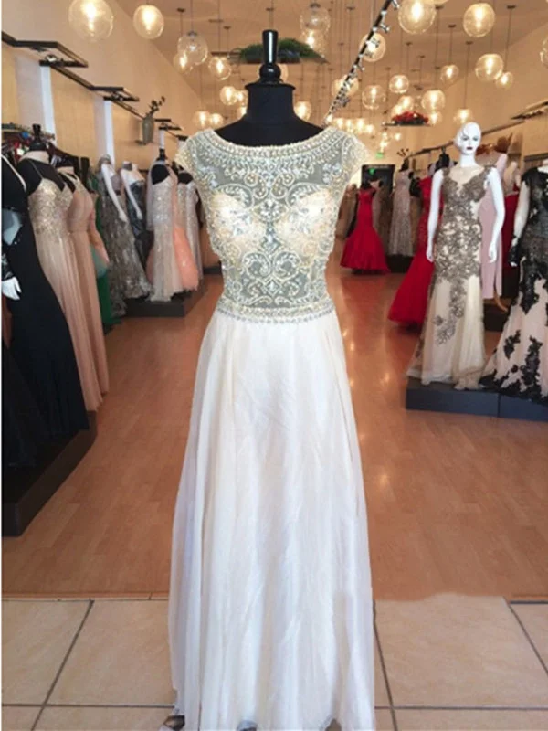 Custom Made A Line Round Neck Cap Sleeves Floor Length Prom Dress, Cap Sleeves Formal Dresses