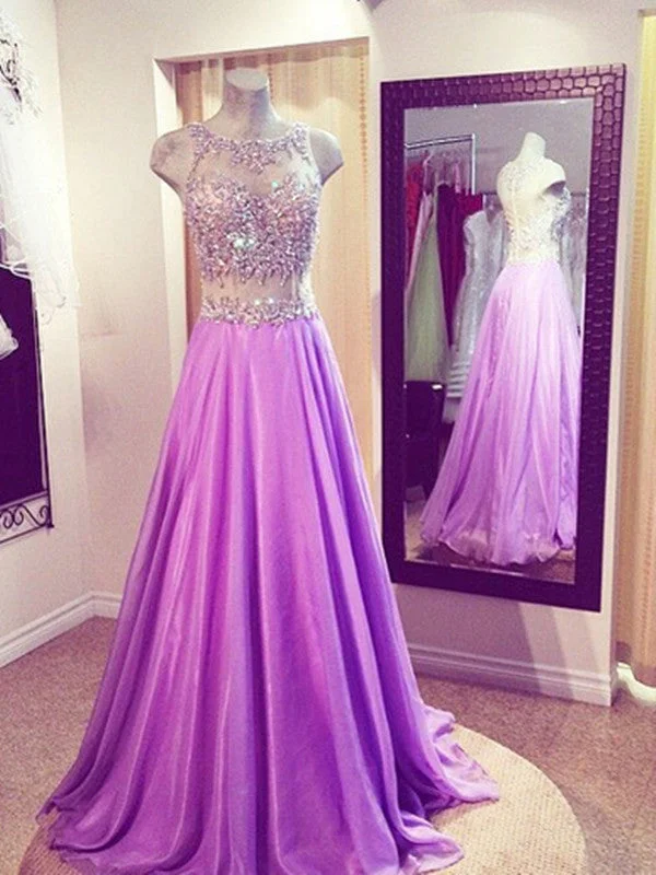 Custom Made A Line Round Neck 2 Pieces Floor Length Prom Dresses