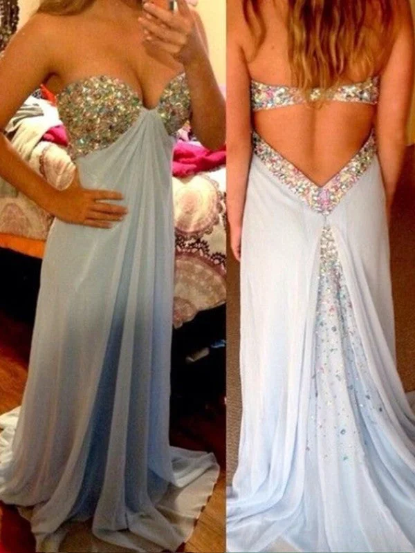 Custom Made Sweetheart Neck Floor Length Backless Light Blue Prom Dresses, Floor Length Formal Dresses