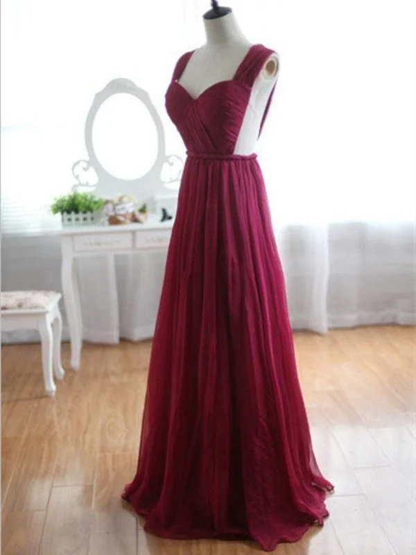 Custom Made Backless Wine Red/Burgundy Chiffon Prom Dress, Backless Burgundy Bridesmaid Dresses