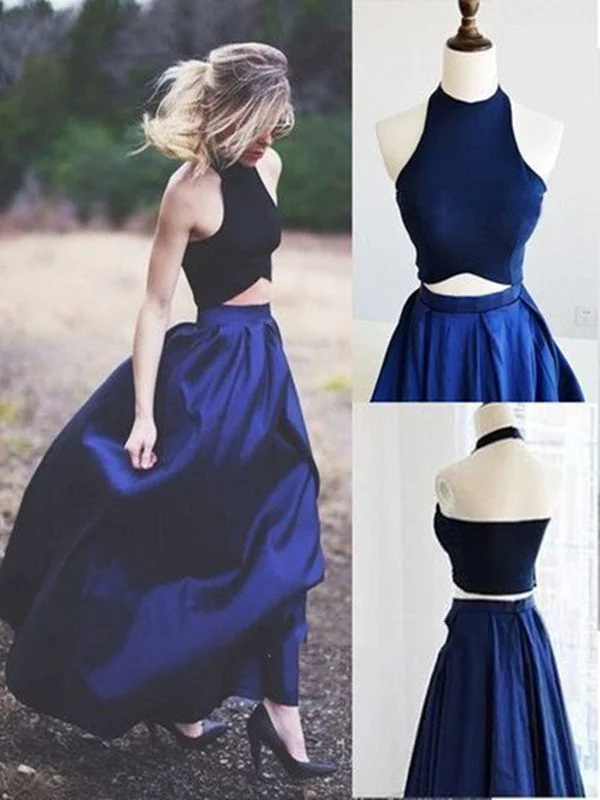 Dark Blue Two Pieces Prom Dresses, Simple Dark Blue Formal Dresses, Bridesmaid Dresses