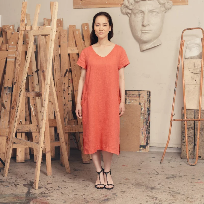 Deep Sea Coral Linen Goldenrod Dress