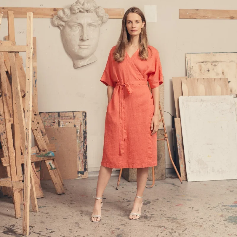 Deep Sea Coral Linen Vine Dress