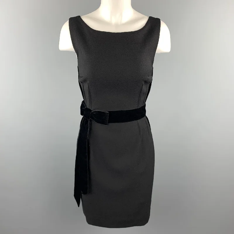 DOLCE & GABBANA Size 4 Black Virgin Wool Sleeveless Velvet Bow Shift Dress