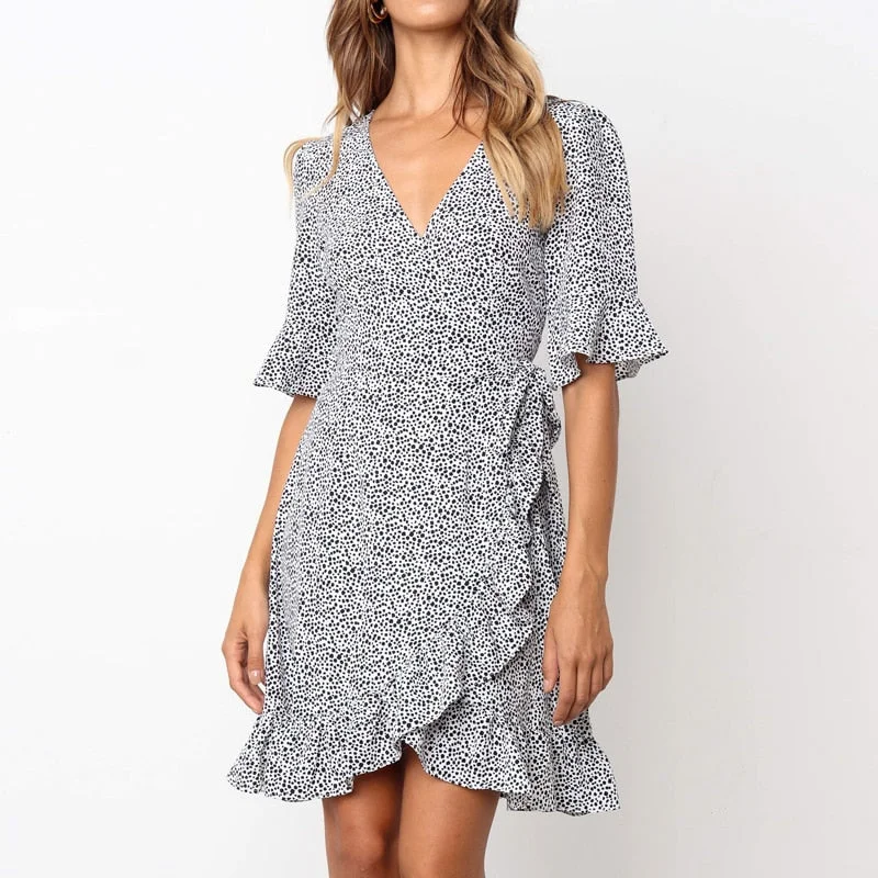 Dress Women Polka Dot Boho Ruffle