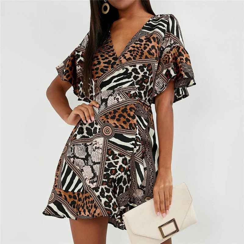 Dress Women Sexy Leopard Dress Vintage