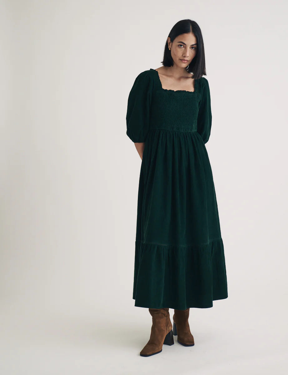 Elsa Midaxi Dress Dark Green Cord