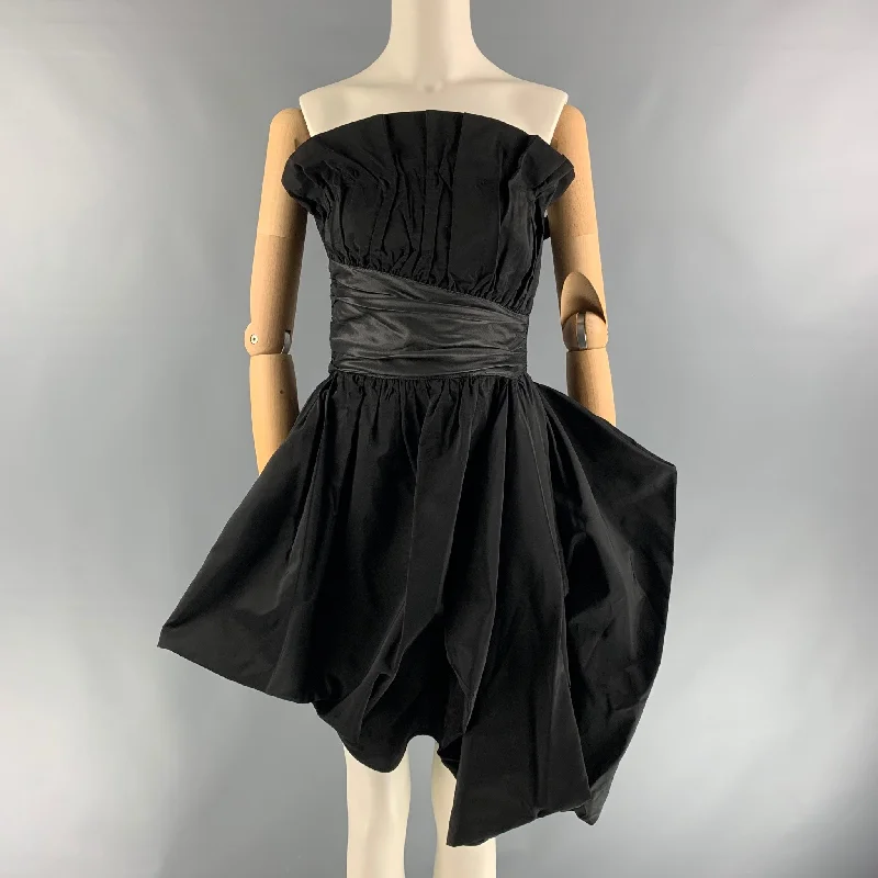 EMPORIO ARMANI Size 4 Black &  Grey Acetate Blend Ruched Dress