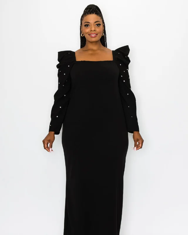 Evangeline Rhinestone Sleeve Dress | Black