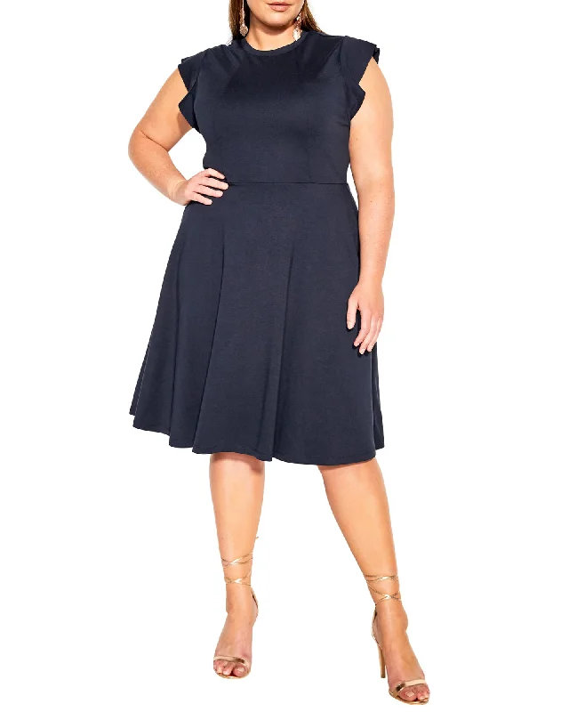 Frill Shoulder Dress | Navy