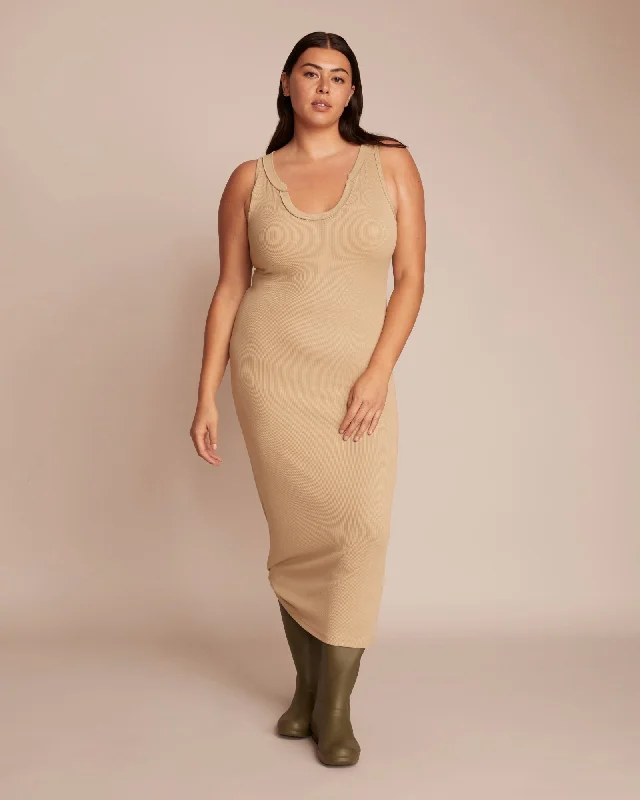 Gaia Seamed Rib Dress | Khaki