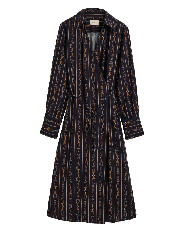 Regular Fit Rope Stripe Wrap Dress - Evening Blue