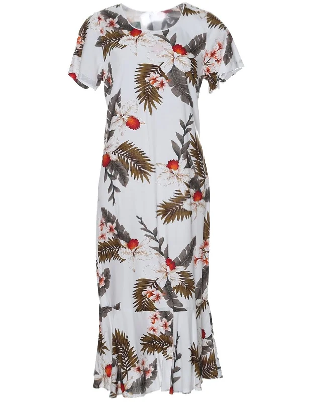 Hanapepe White Hawaiian Dress with Sleeves