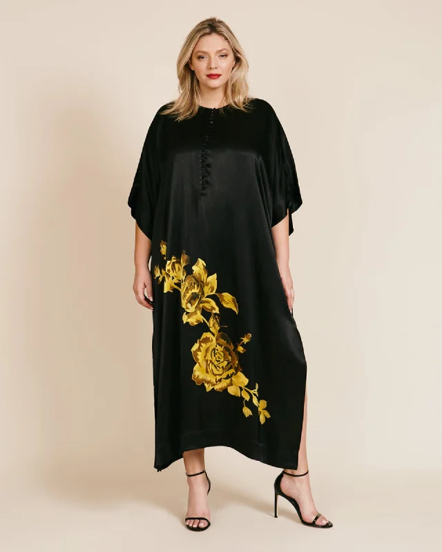 Heavy Satin Dress Kaftan | Black