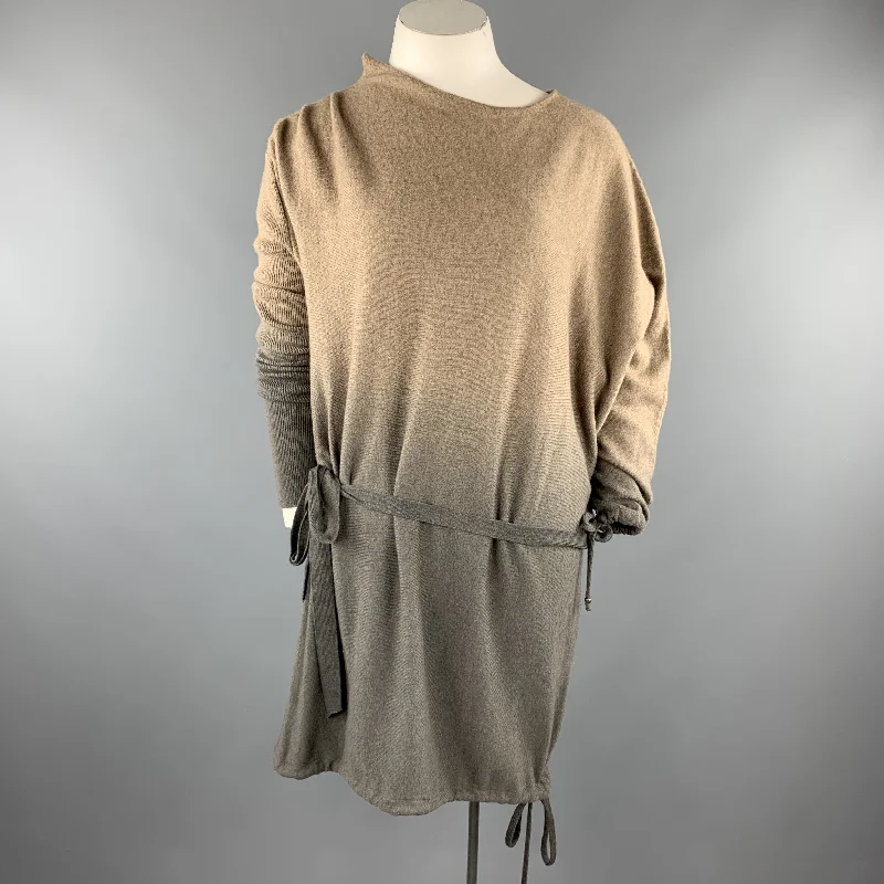 HENRY BEGUELIN Size M Taupe & Grey Ombre Asymmetrical Cashmere Dress