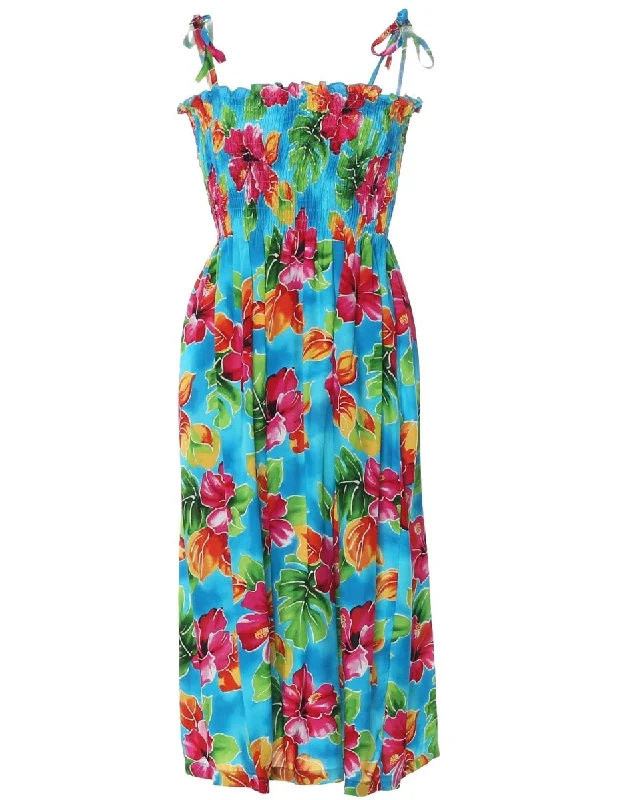 Hibiscus Watercolor Smock Dress with Straps