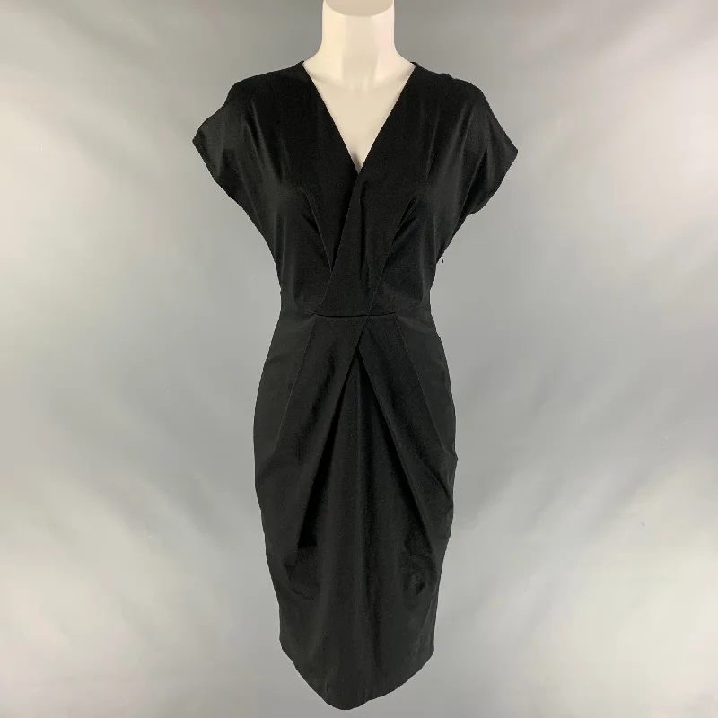 JIL SANDER Size 4 Black Cotton Cap Sleeves Dress