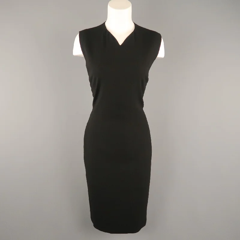 JIL SANDER Size 8 Black Back Cutouts V Neck Sleeveless Shift Dress