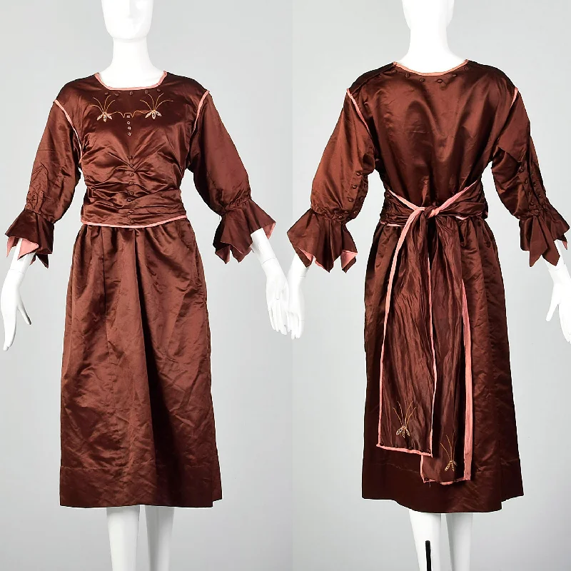 Large 1910s Brown Silk Day Dress