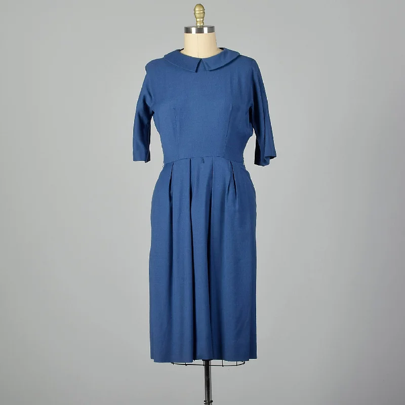 Large 1950s Blue Belted Dress