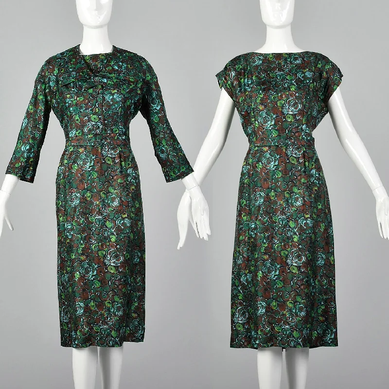 Large 1950s Silk Dress and Jacket Set