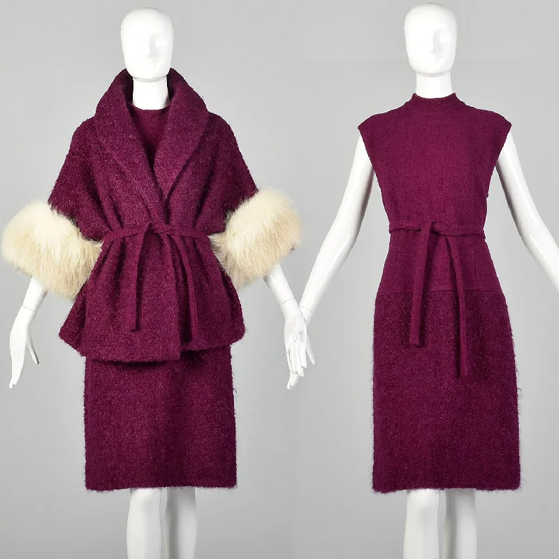 Large 1960s Fuchsia Coat and Dress Set