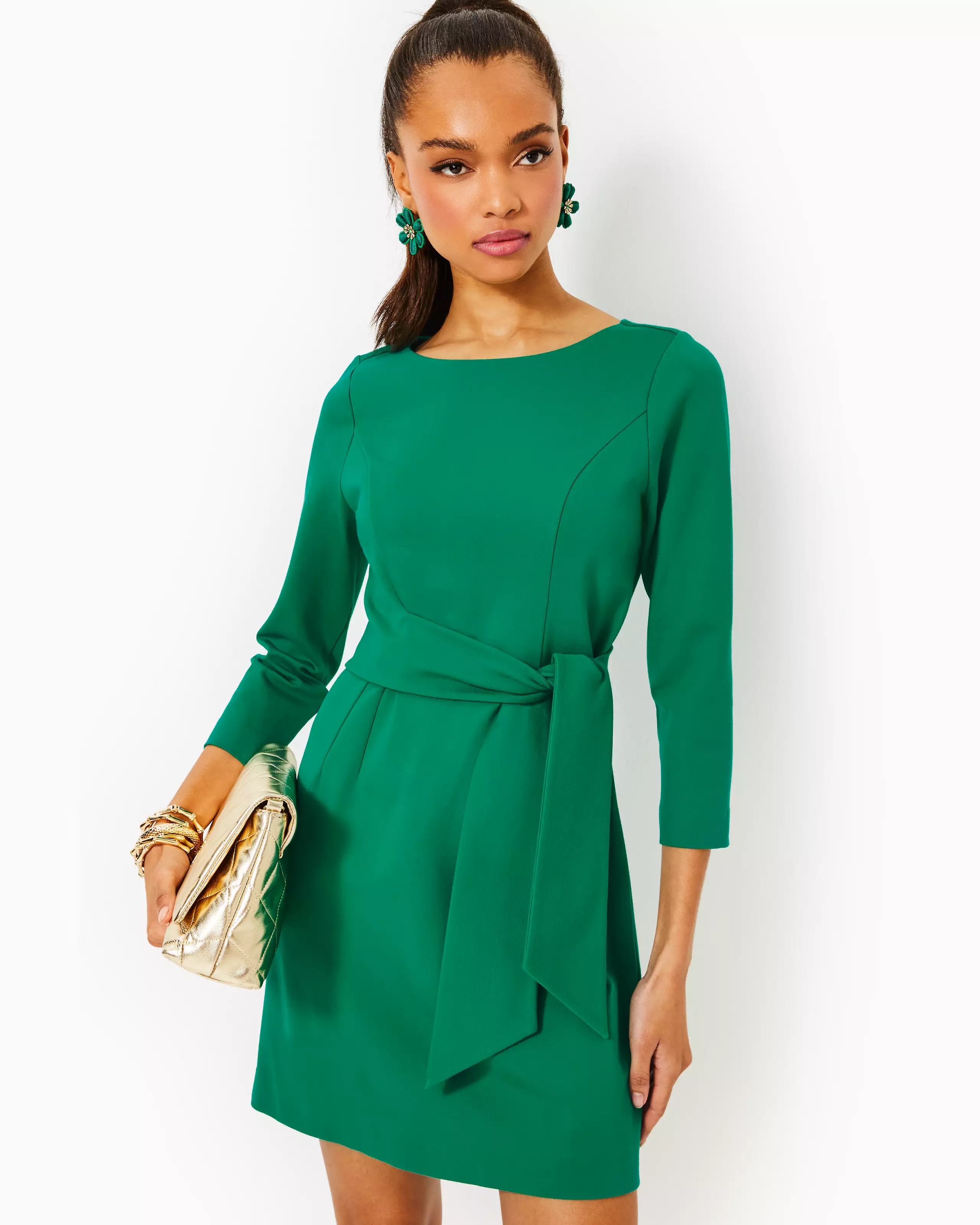 Leighton 3/4 Sleeve Dress (Fiddle Leaf Green)