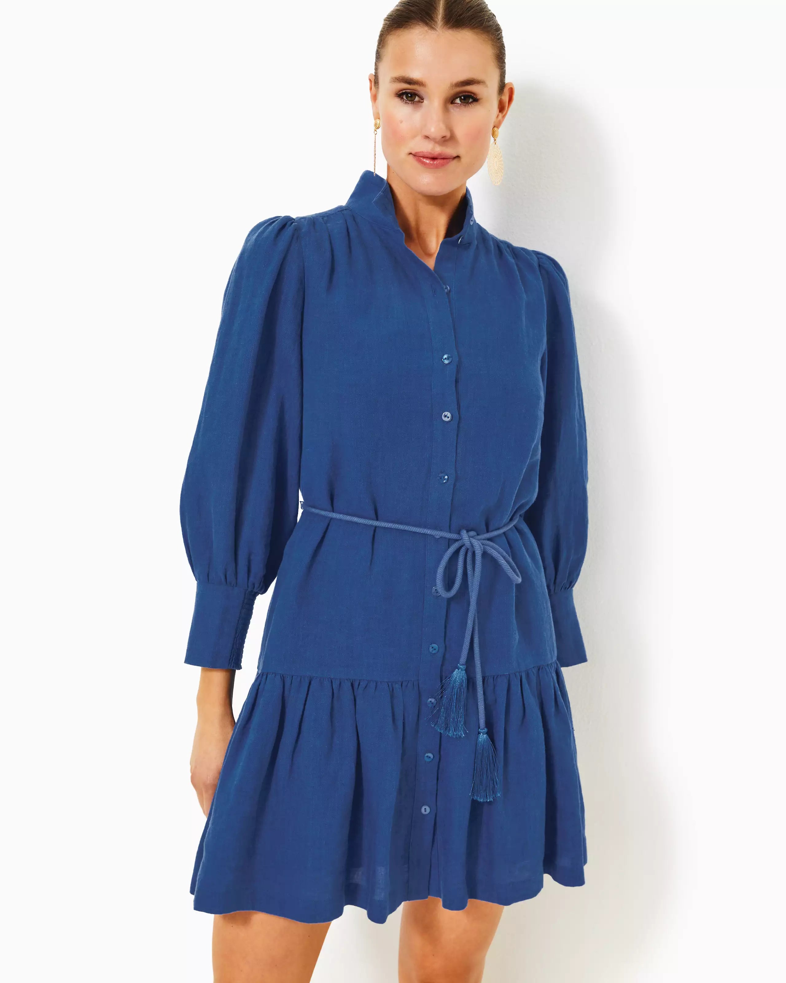 Drena Linen Dress (Blue Med)