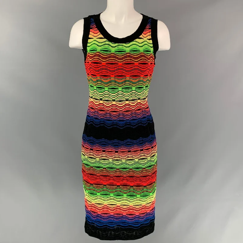 M MISSONI Size 6 Multi-Color Cotton Blend Knitted Shift Dress