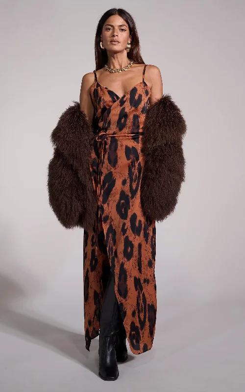 Mariah Wrap Dress In Chocolate Leopard