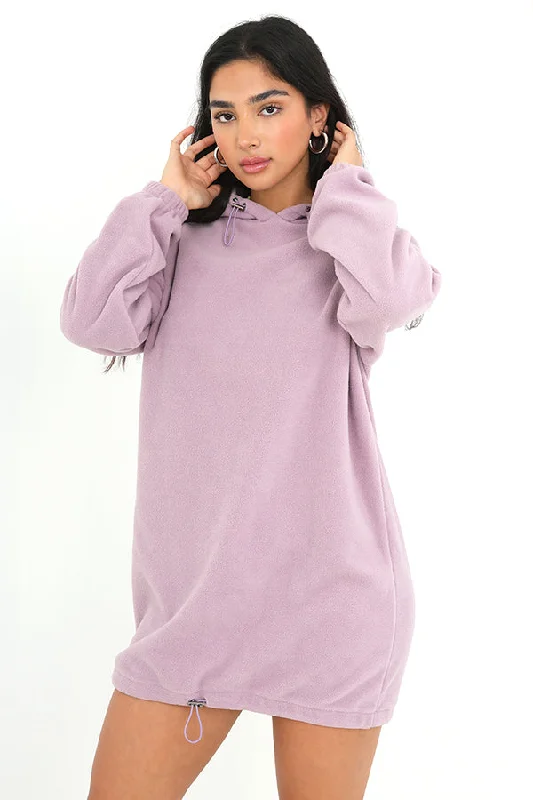 MAUVE POLAR FLEECE DRAWCORD HOODIE DRESS