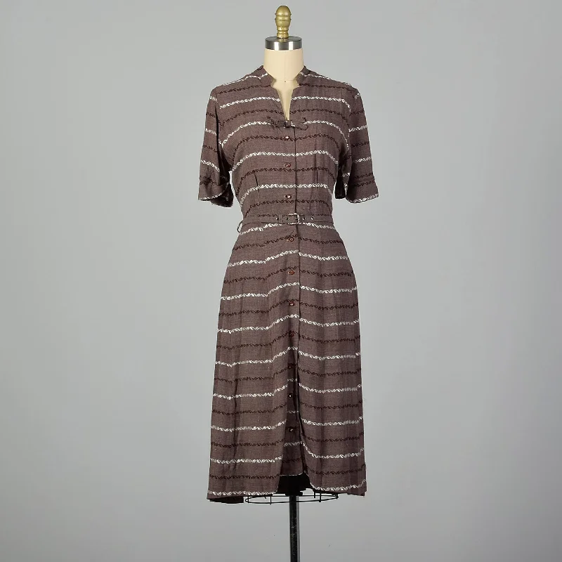 Medium 1950s Brown Striped Dress