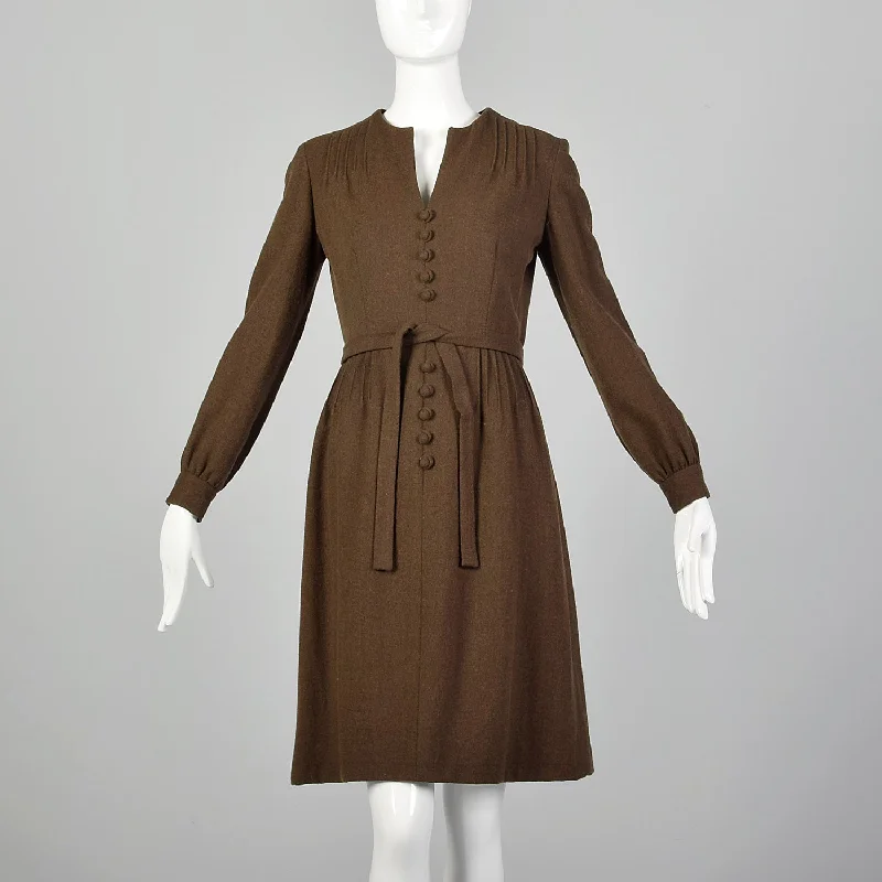 Medium 1970s Gavi Brown Wool Dress