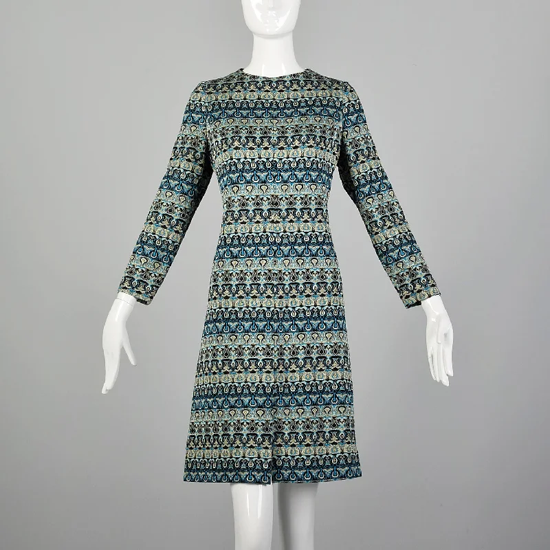 Mediumc Attributed to Pierre Balmain Medium 1970s Blue Lurex Shift Dress