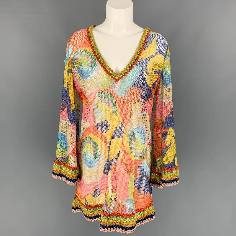 MISSONI MARE Size 6 Multi-Color Rayon / Polyester Crochet V-Neck Dress