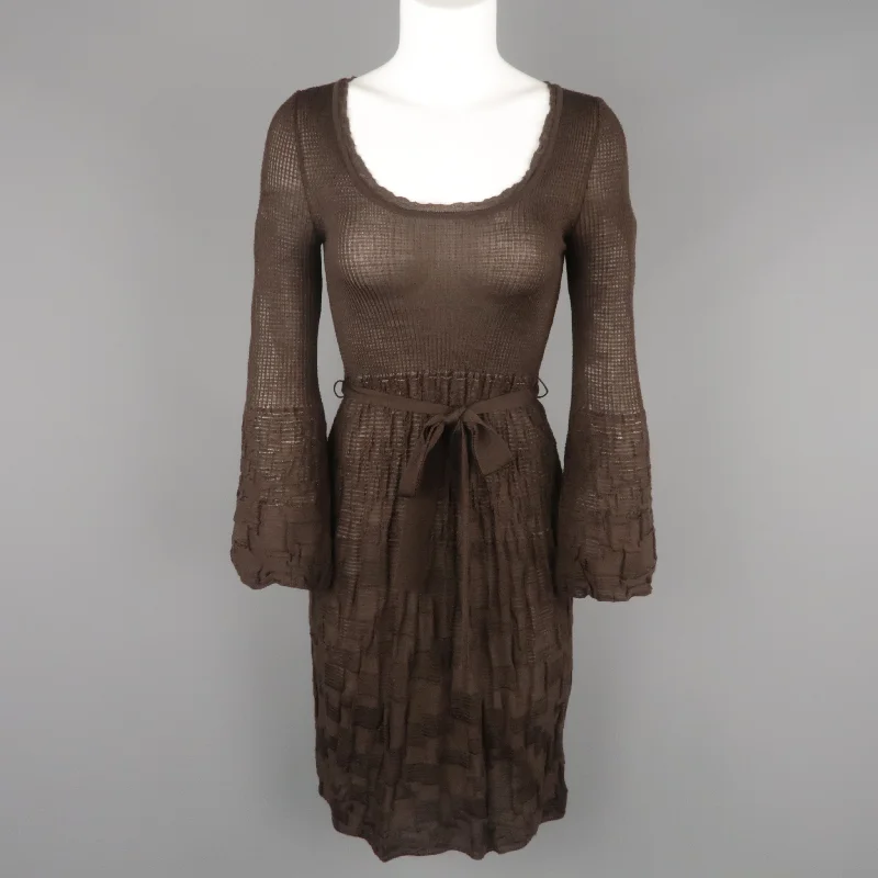 MISSONI Size S Brown Wool / Viscose Knit Fit Flair Bell Sleeve Dress