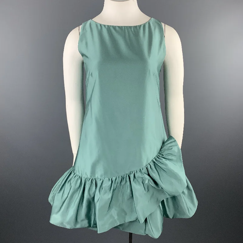 MOSCHINO Size 10 Aqua Teal Silk Blend Satin Ruffle Dress