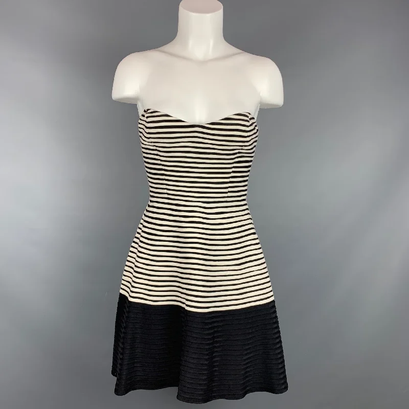 PARKER Size XS Black & White Stripe Silk Strapless Dress