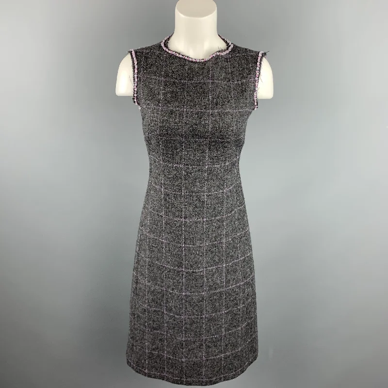 PHILOSOPHY di ALBERTA FERRETTI Size 6 Grey Beaded Wool Shift Dress