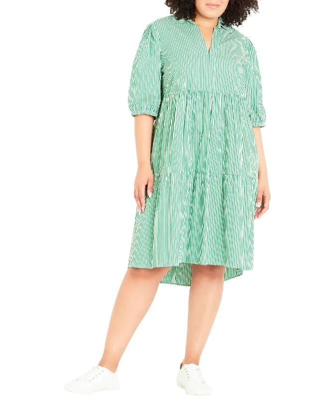 Pippa Pinstripe Dress | Kelly Green / White