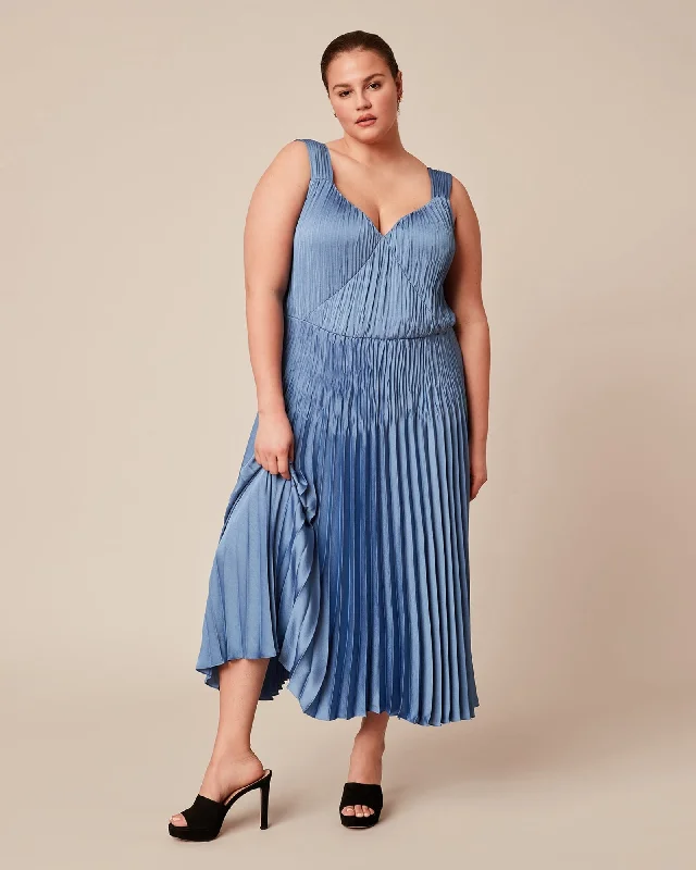 Pleated Slip Dress | BLUE