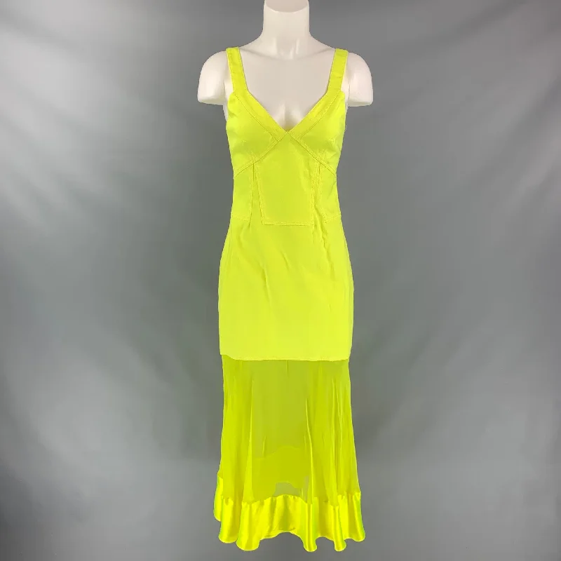 PRABAL GURUNG Size 2  Neon Yellow Polyester & Silk Fabrics Dress