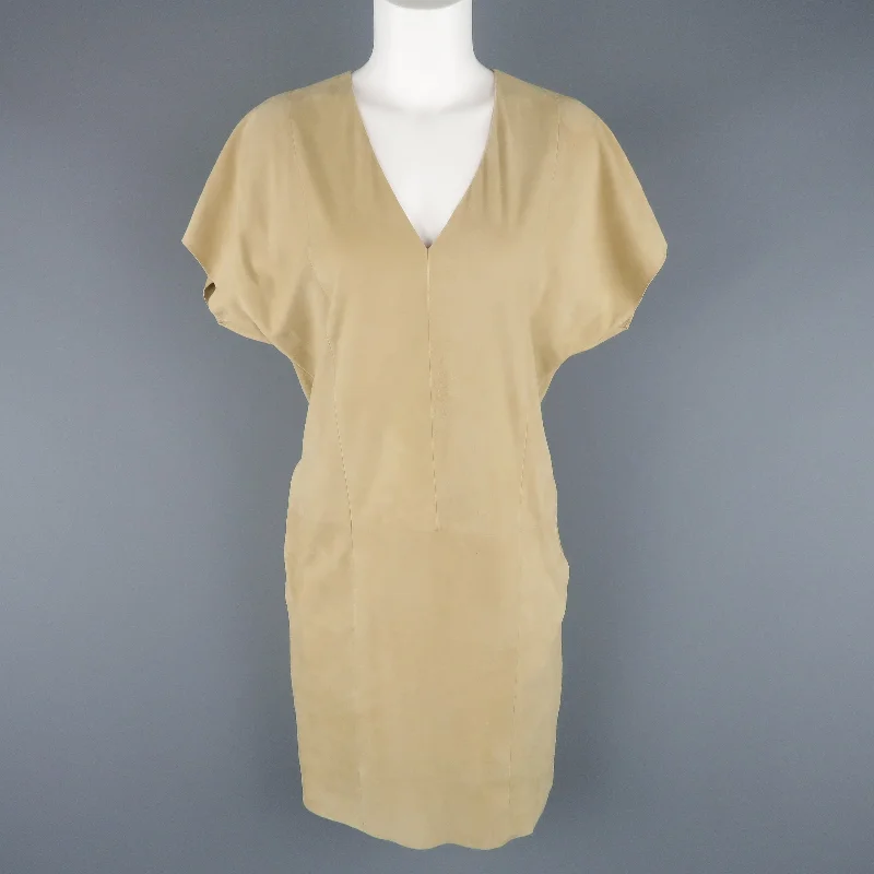 RALPH LAUREN Size S Beige Suede V Neck Shift Dress