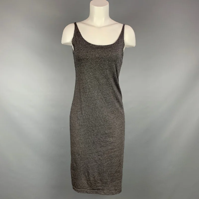 RAQUEL ALLEGRA Size L Grey Heather Cotton / Polyester Below Knee Dress